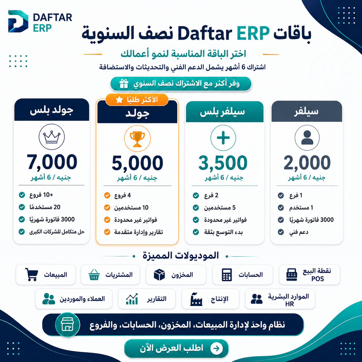 تصميم باقات Daftar ERP نصف السنوية
