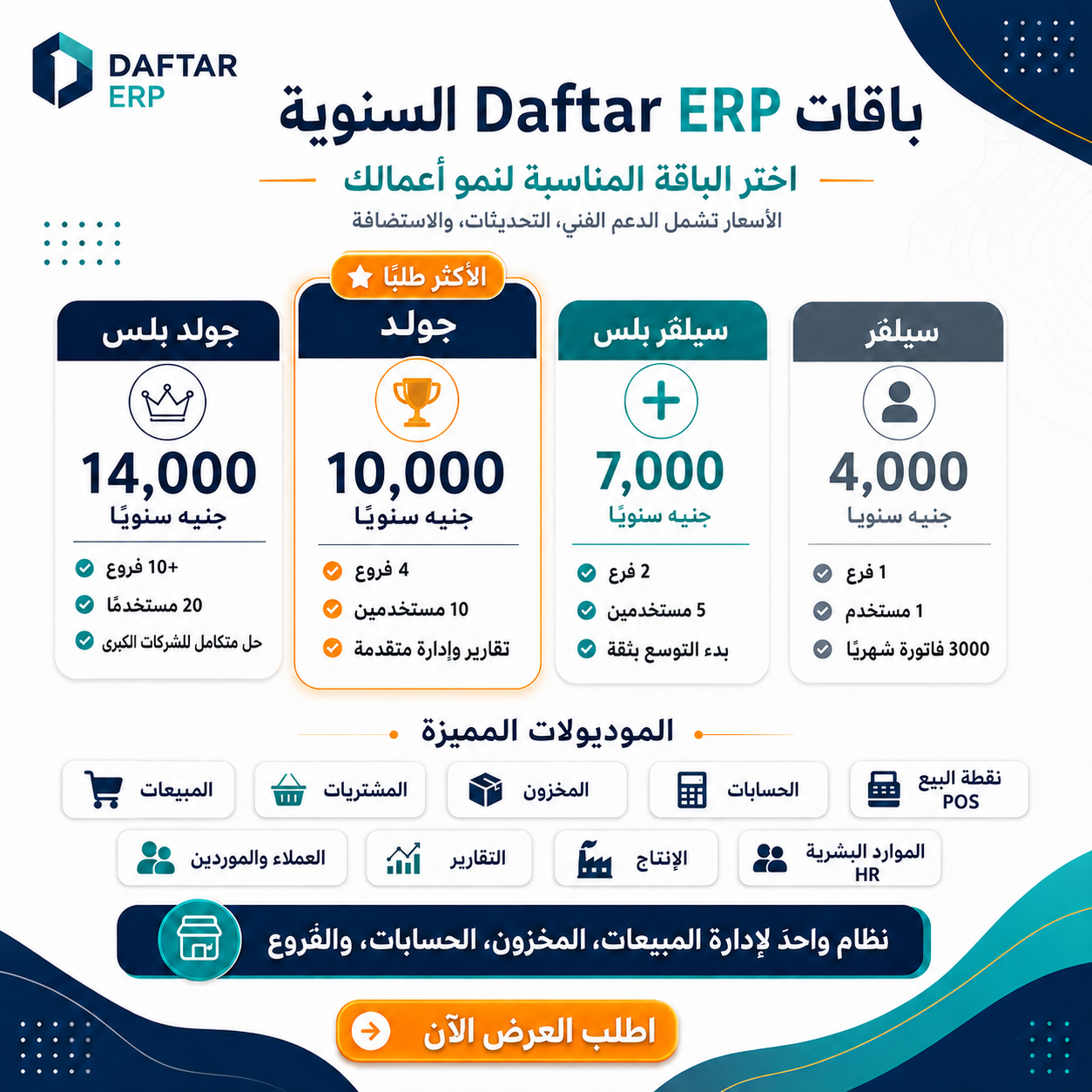 تصميم باقات Daftar ERP السنوية